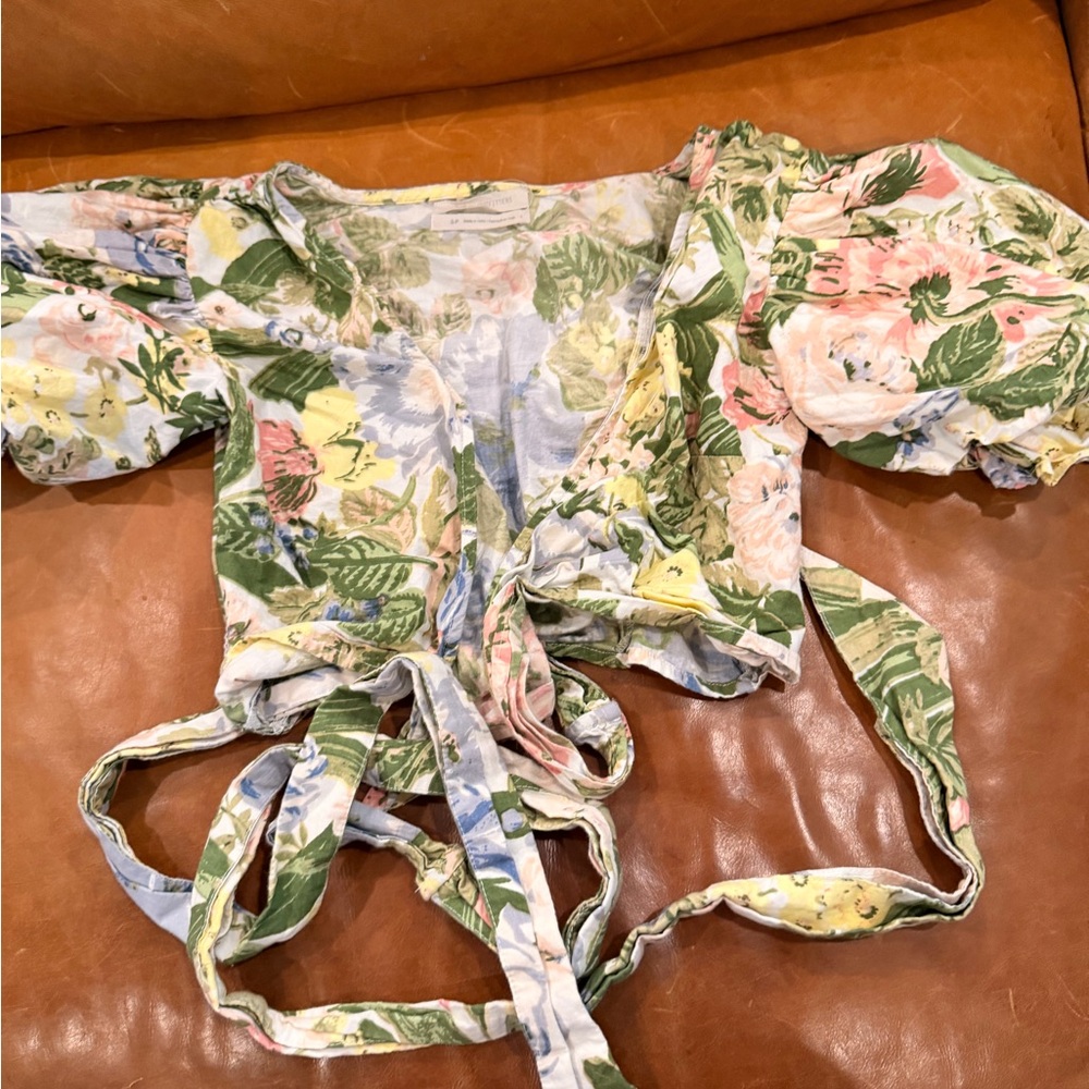 Urban Outfitters Floral Puff Sleeve Wrap Top